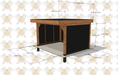 Overkapping Plat Dak Dalfsen | Douglas | 390x380cm | zwart gecoat-2