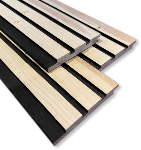 Akoestisch wandpaneel plank | vuren | 2x14cm | Zwart gecoat