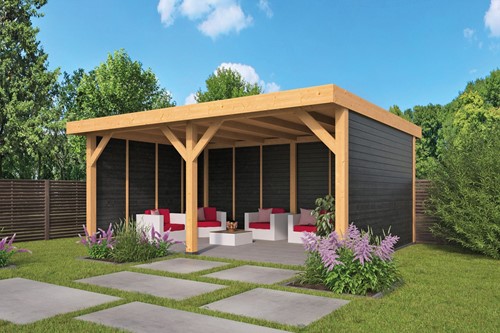 Overkapping Plat Dak Dalfsen | Douglas | 600x400cm | zwart