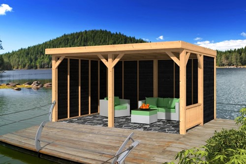 Overkapping Plat Dak Wezep | Douglas | 370x500cm | zwart