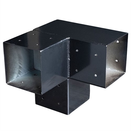 Paalverbinder 3-weg | zwart | 12x12cm | dubbel hoekmodel