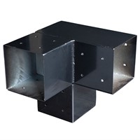 Paalverbinder 3-weg | zwart | 15x15cm | dubbel hoekmodel