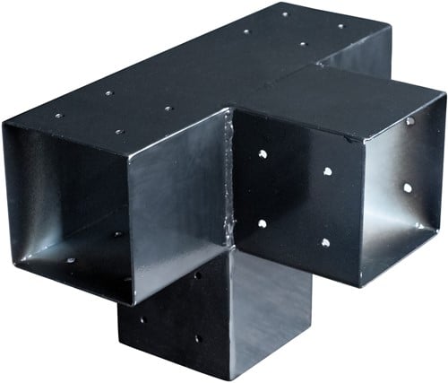 Paalverbinder 4-weg | zwart | 15x15cm | dubbel verlengstuk hoekmodel