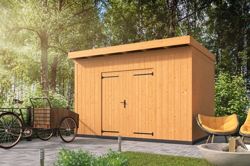 Berging Enter | Douglas | 400x300cm | Dubbel lip planken verticaal